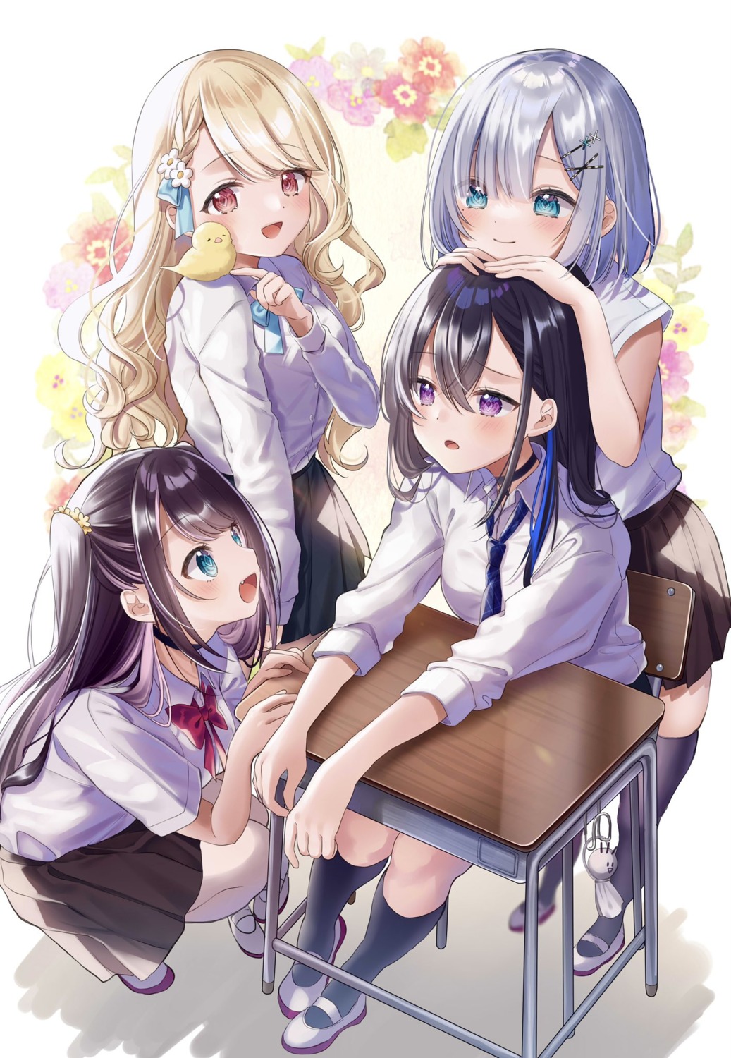 ichinose_uruha kaga_nazuna kaga_sumire kogara_toto lupinus_virtual_games pome_charo seifuku thighhighs vspo!