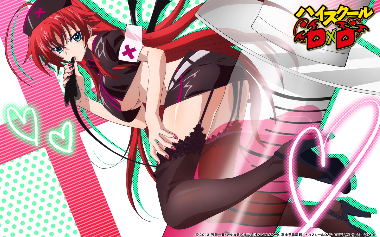 heels highschool_dxd no_bra nurse rias_gremory stockings tail thighhighs underboob wallpaper