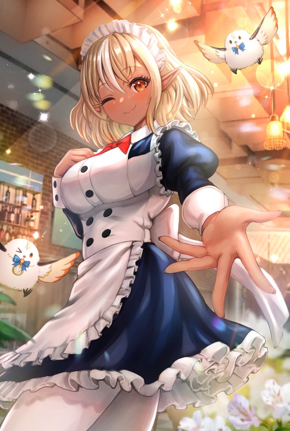 artist_revision hololive maid pantyhose pointy_ears shiranui_flare wajuniorbox