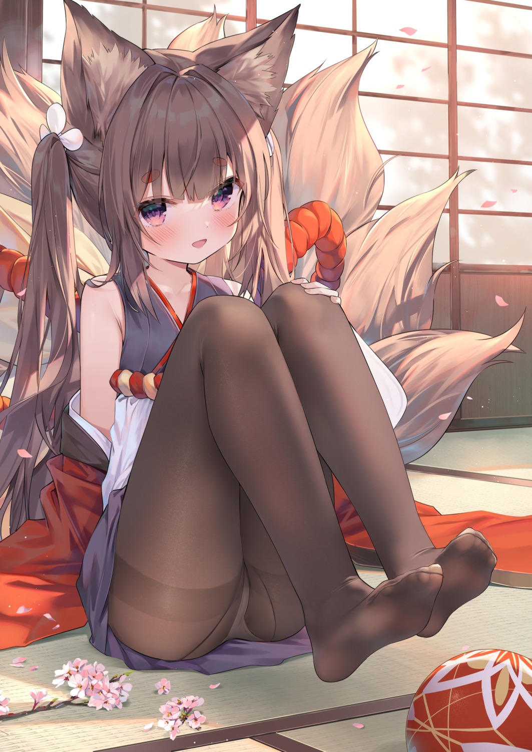 amagi-chan_(azur_lane) amagi_(azur_lane) animal_ears azur_lane chen_bin feet japanese_clothes kitsune pantsu pantyhose skirt_lift tail thong