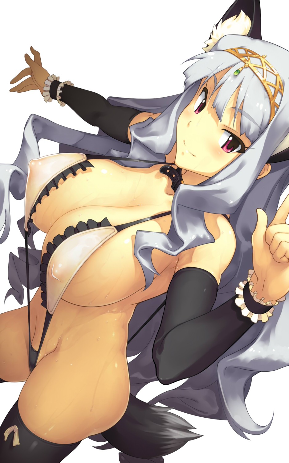 animal_ears cleavage erect_nipples nekomimi shijou_takane sling_bikini swimsuits tail the_idolm@ster thighhighs yn_red