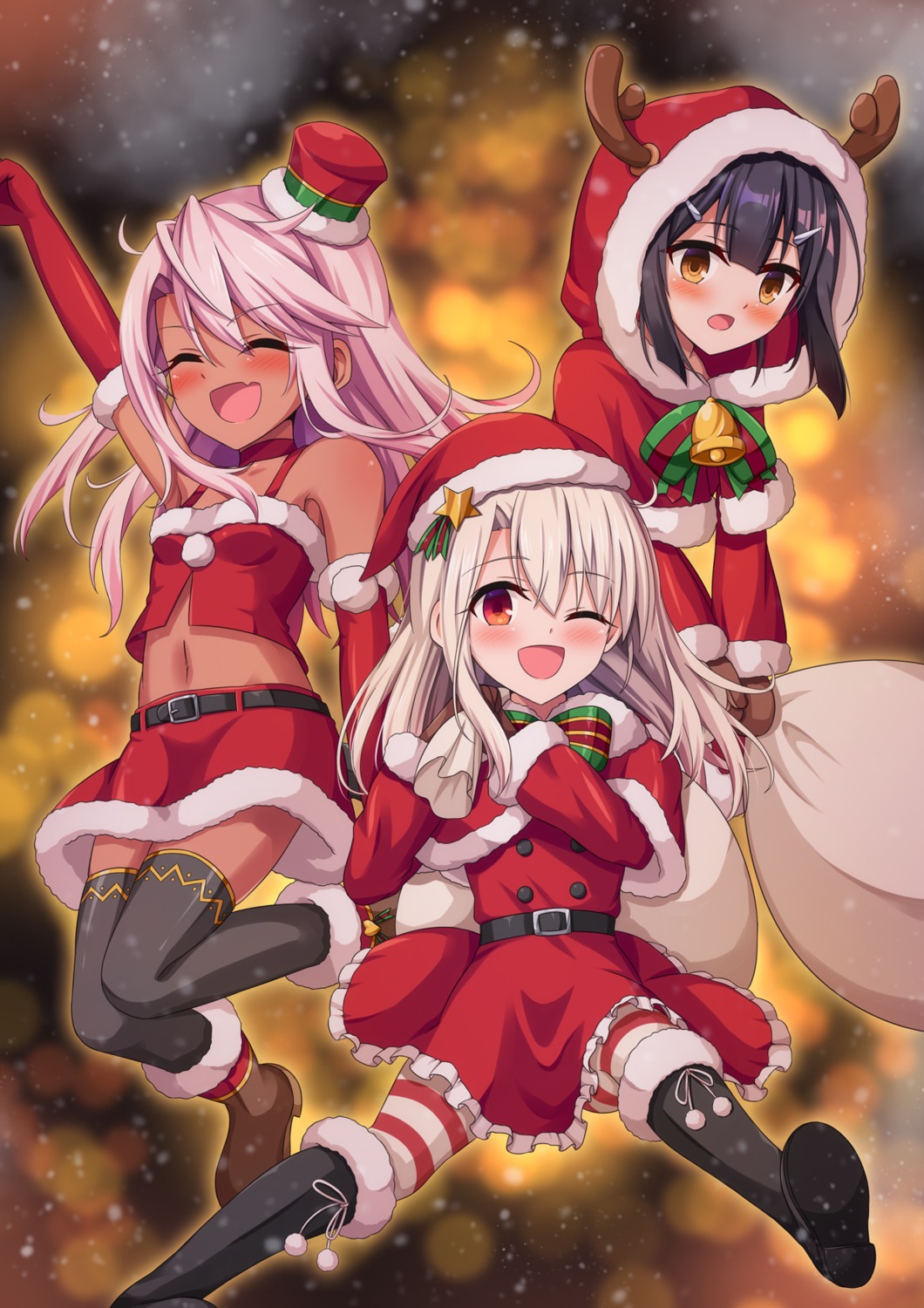 chloe_von_einzbern christmas dress fate/kaleid_liner_prisma_illya fate/stay_night horns illyasviel_von_einzbern miyu_edelfelt tekku_(artist) thighhighs