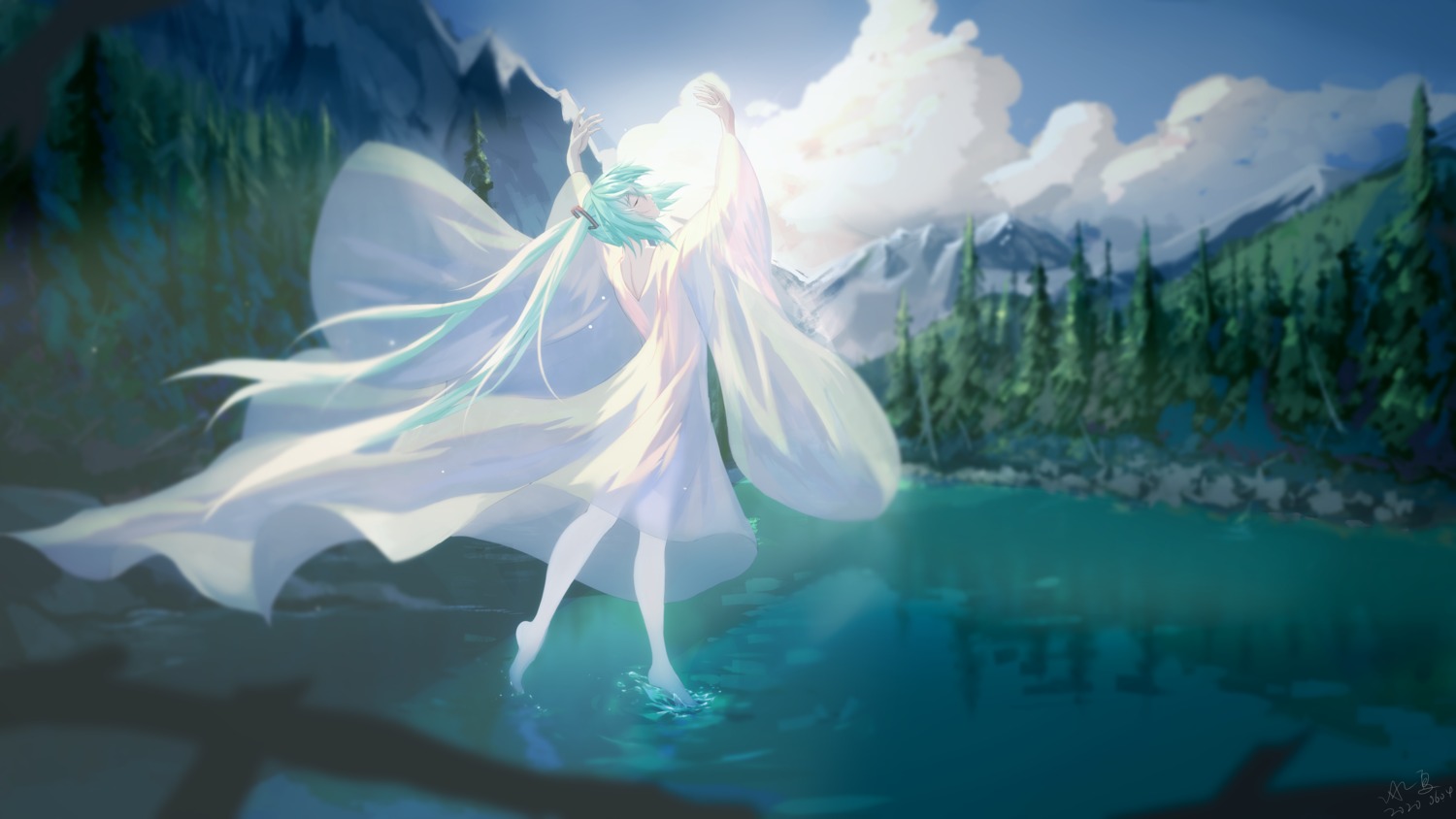 bing_xia_changzhi dress hatsune_miku see_through vocaloid wet