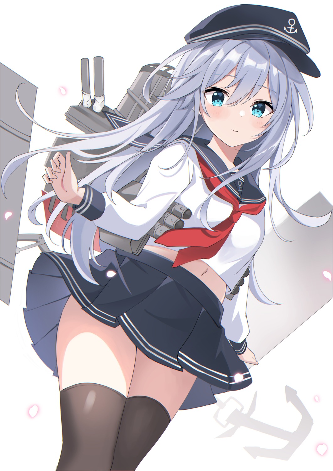 fathom gun hibiki_(kancolle) kantai_collection seifuku skirt_lift thighhighs