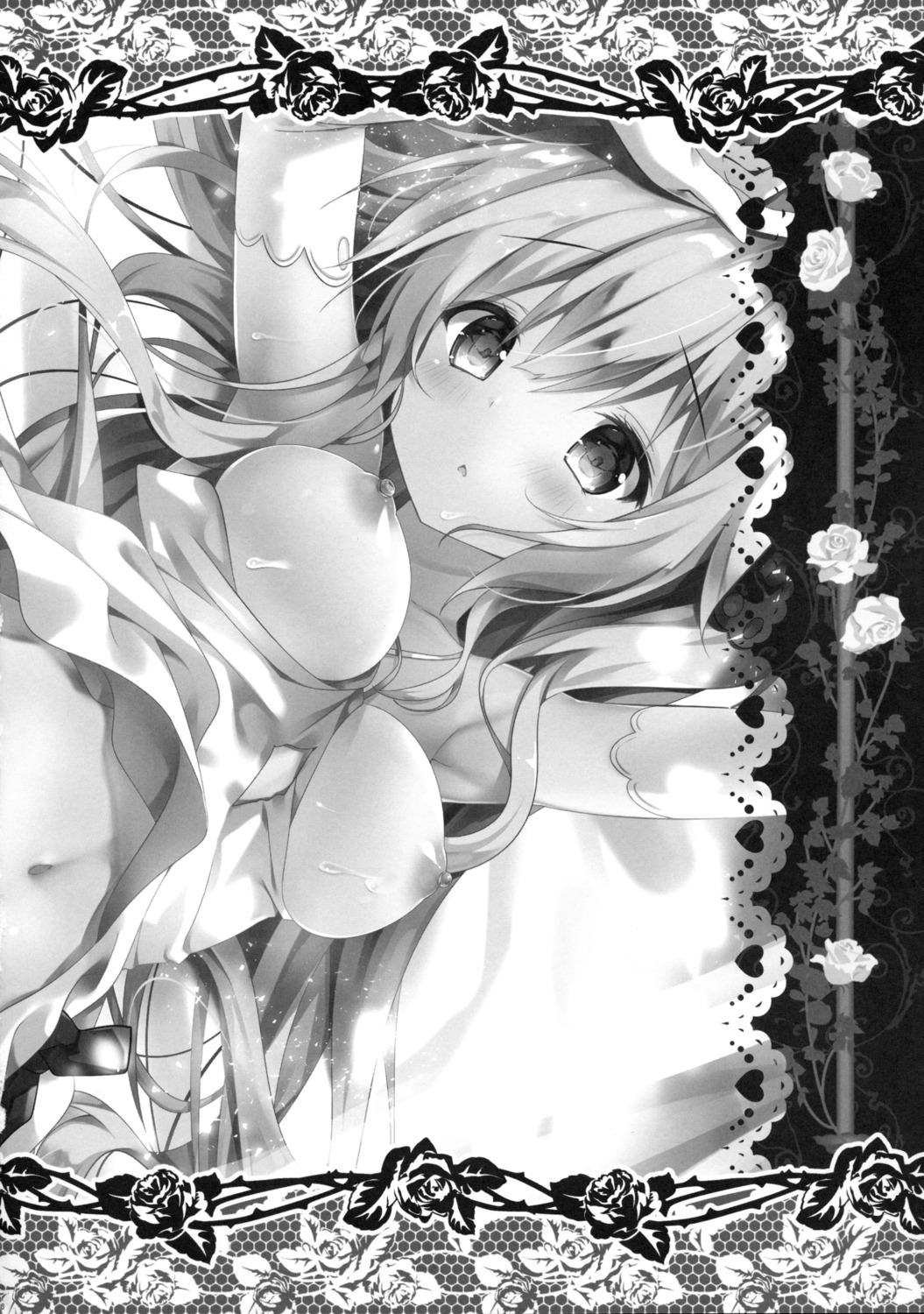 azur_lane breasts cum dress kino monochrome nipples no_bra skirt_lift unicorn_(azur_lane)