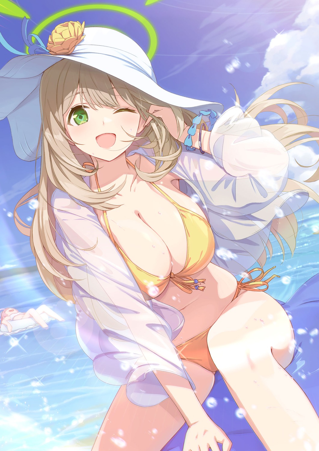 azumi_akitake bikini blue_archive halo izayoi_nonomi open_shirt see_through swimsuits