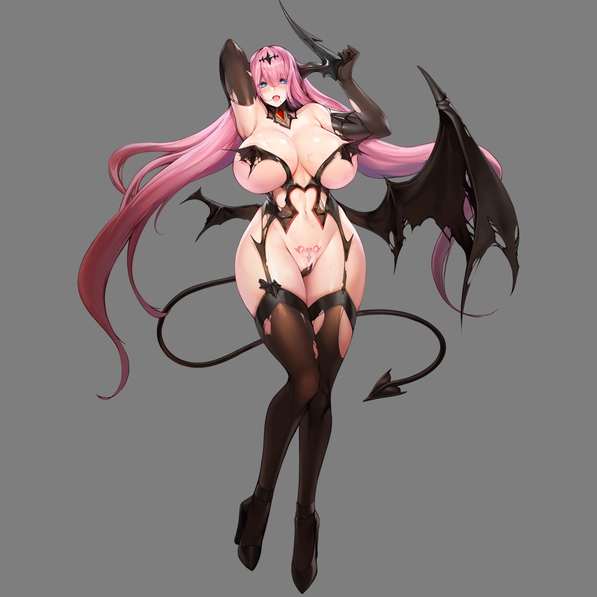 areola bikini_armor devil heels horns last_origin serapias_alice snowball stockings tail thighhighs torn_clothes transparent_png wings