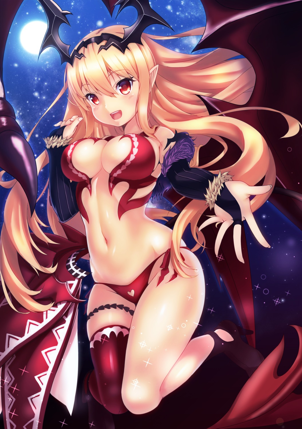 bikini_armor cleavage garter granblue_fantasy heels horns pointy_ears sekki_moka thighhighs wings