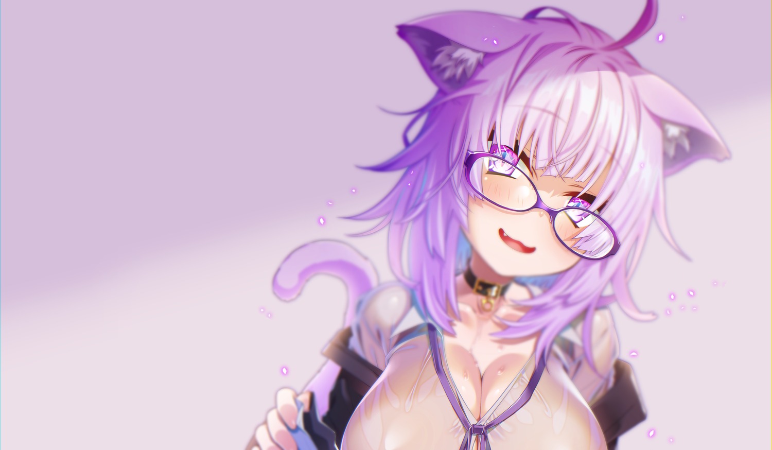 animal_ears hololive hololive_gamers megane nekomata_okayu nekomimi no_bra sakuya_tsuitachi see_through tail wet_clothes