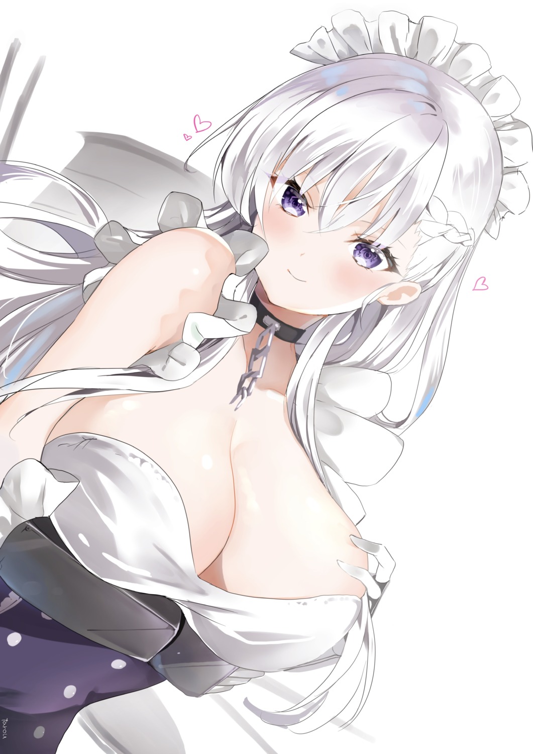 azur_lane belfast_(azur_lane) breast_hold hoeru_tarou maid no_bra