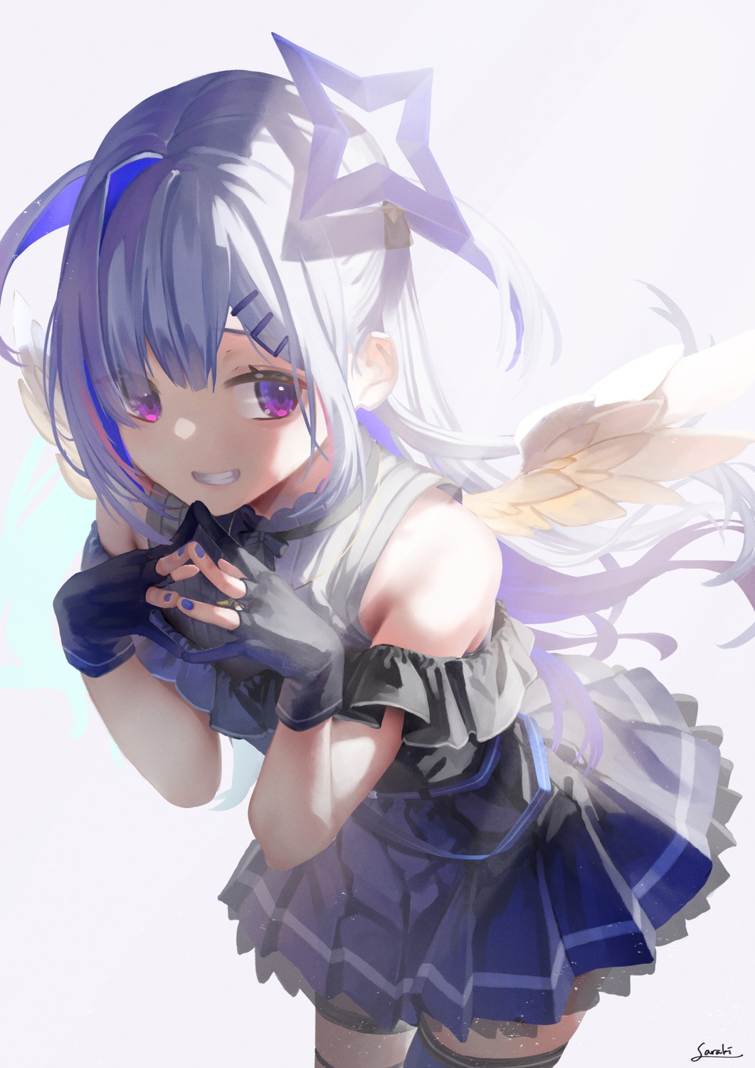 amane_kanata angel hololive saraki skirt_lift thighhighs wings