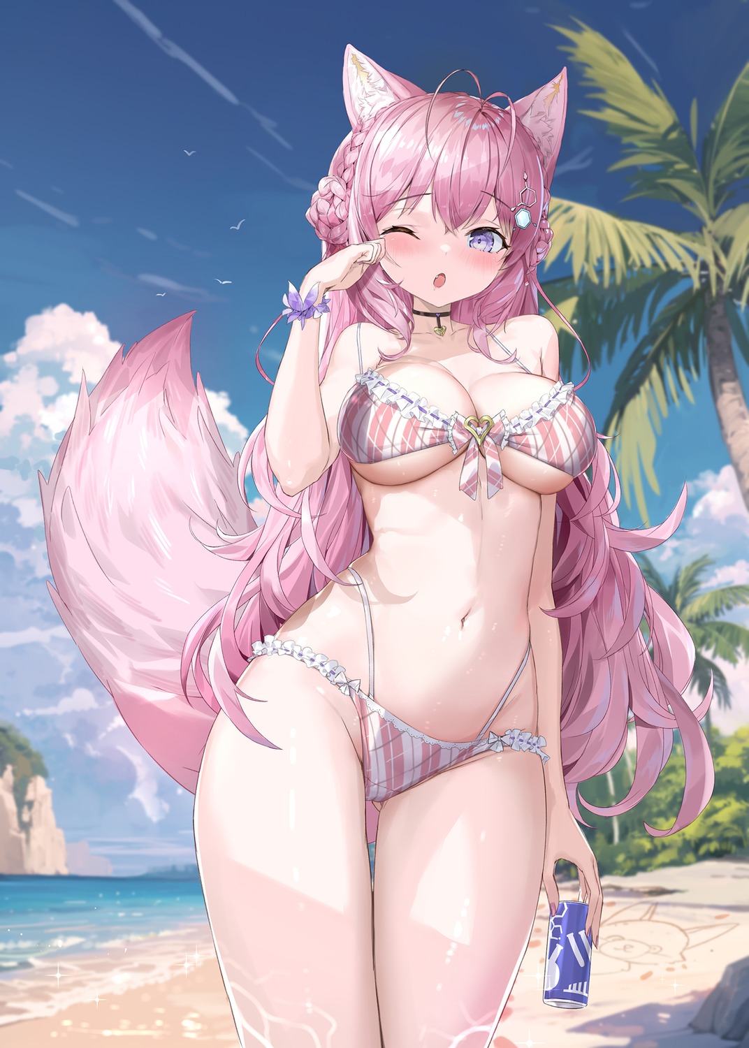 animal_ears bikini crystal_shoujo hakui_koyori hololive swimsuits tail