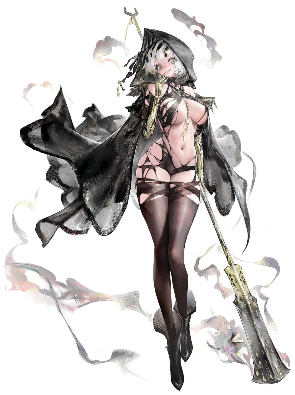 agoto no_bra thighhighs torn_clothes weapon