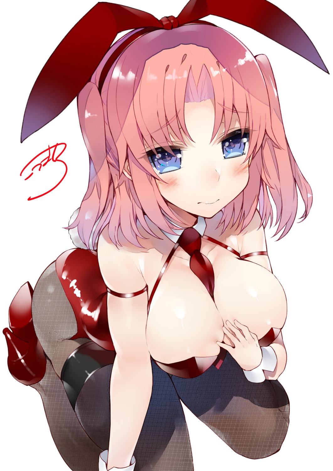 animal_ears breast_hold bunny_ears bunny_girl cleavage fishnets heels kou_mashiro mikakunin_de_shinkoukei pantyhose tail yonomori_kobeni