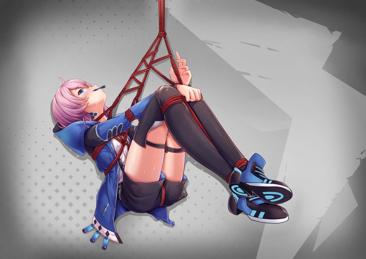 arknights blue_poison_(arknights) bondage garter thighhighs yiduan_zhu