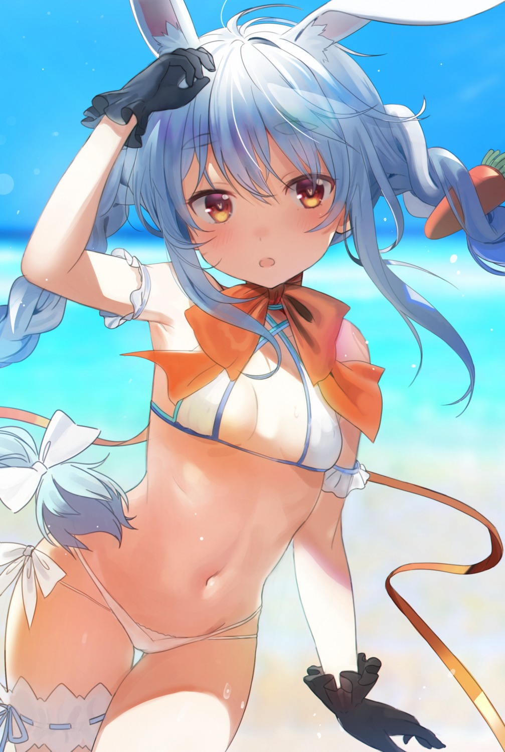 animal_ears bikini bunny_ears cameltoe erect_nipples garter hololive seicoh swimsuits usada_pekora