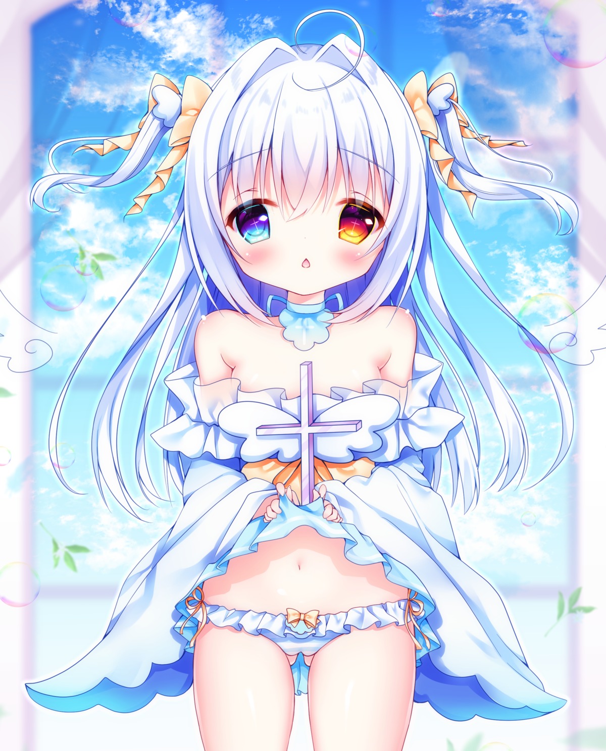 cameltoe dress fuxiyu heterochromia loli no_bra pantsu shimapan skirt_lift