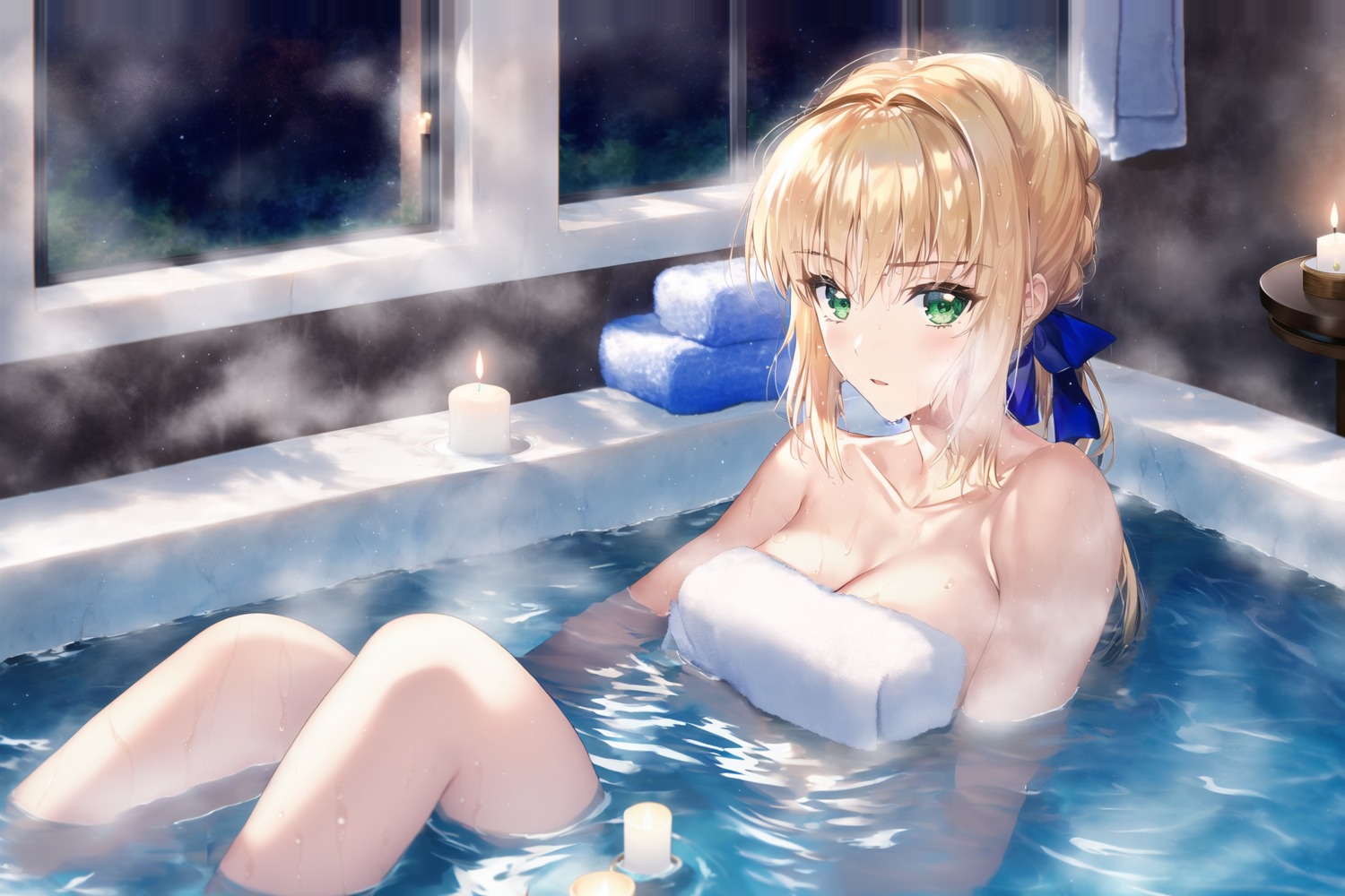aoi777 bathing fate/stay_night saber towel wet