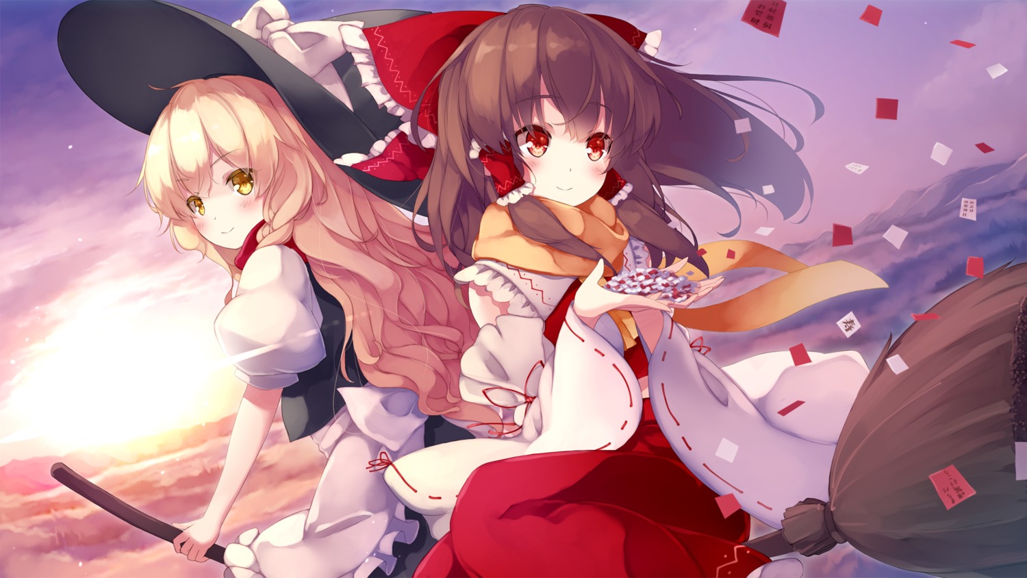 gengetsu_chihiro hakurei_reimu kirisame_marisa touhou wallpaper witch