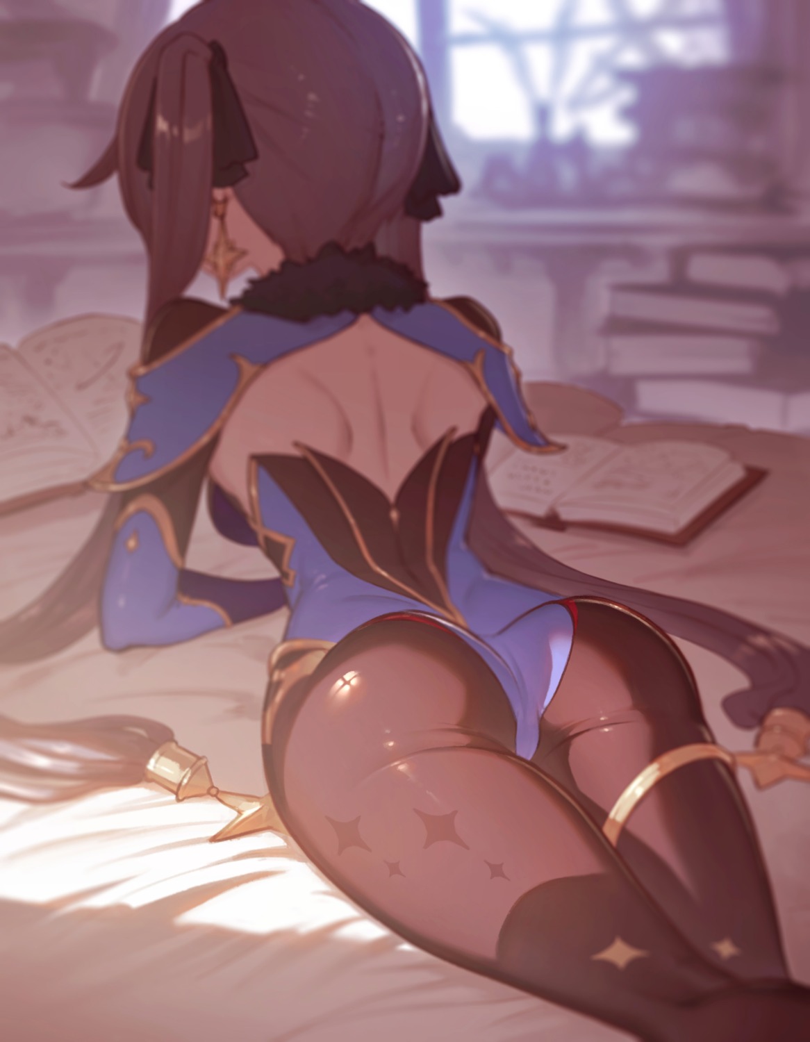 ass garter genshin_impact leotard mona_megistus no_bra pantyhose sanooxo