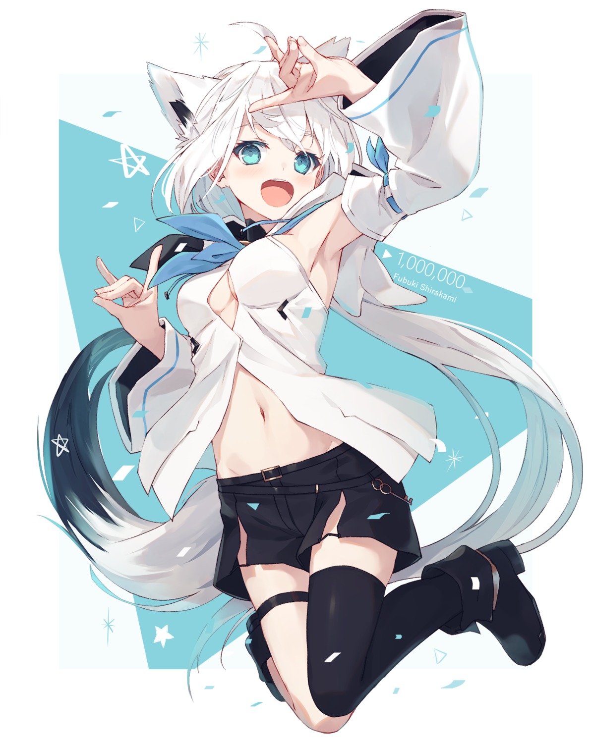 animal_ears garter hololive hololive_gamers kitsune nagishiro_mito no_bra shirakami_fubuki tail thighhighs