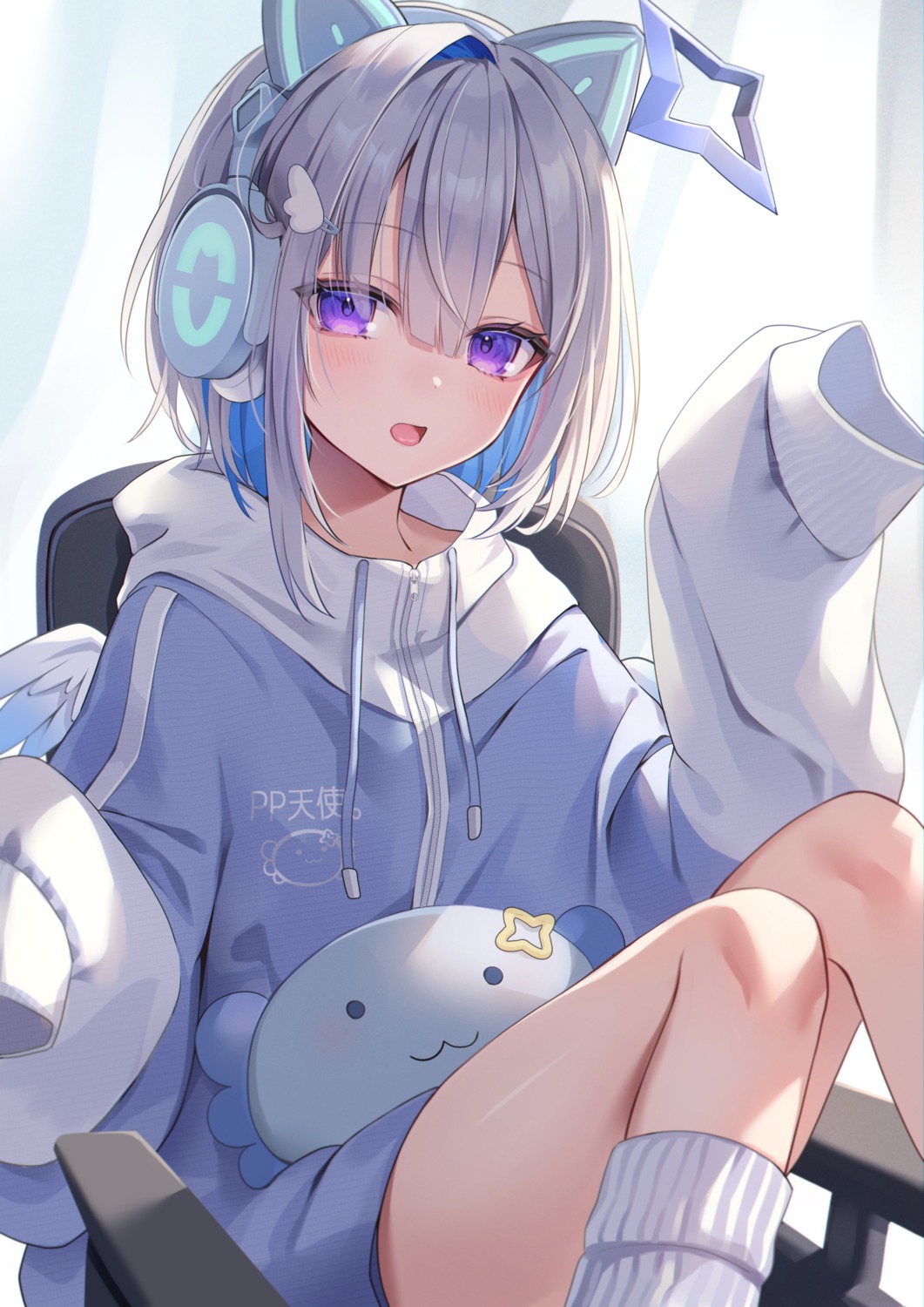 amane_kanata angel animal_ears fuyoyo headphones hololive nekomimi wings