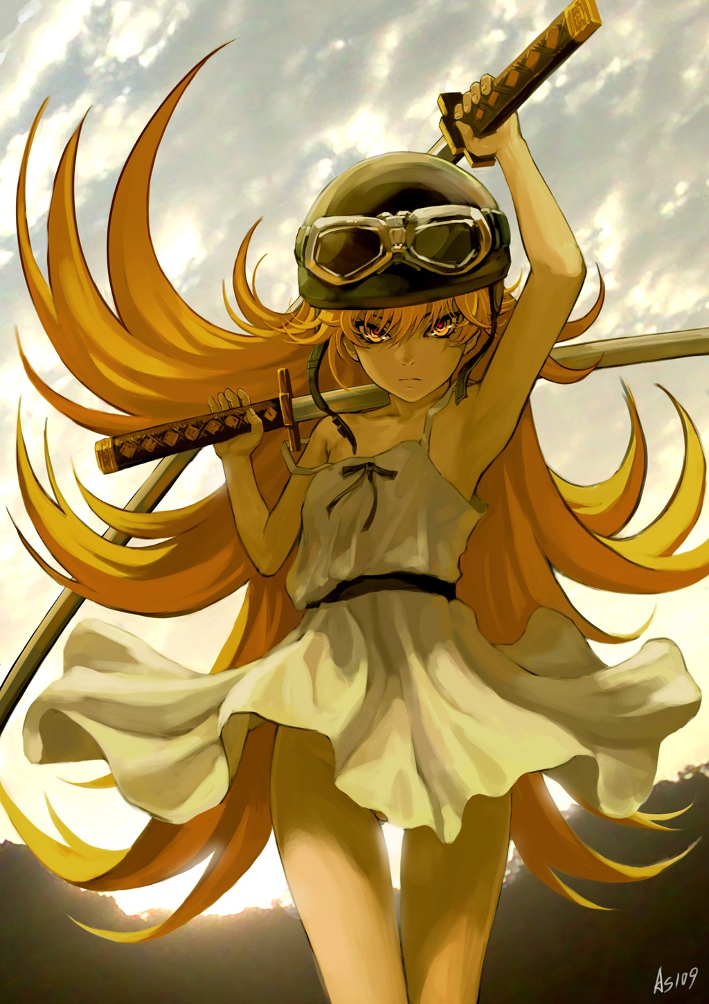 bakemonogatari dress g_scream loli monogatari_(series) nopan oshino_shinobu sword