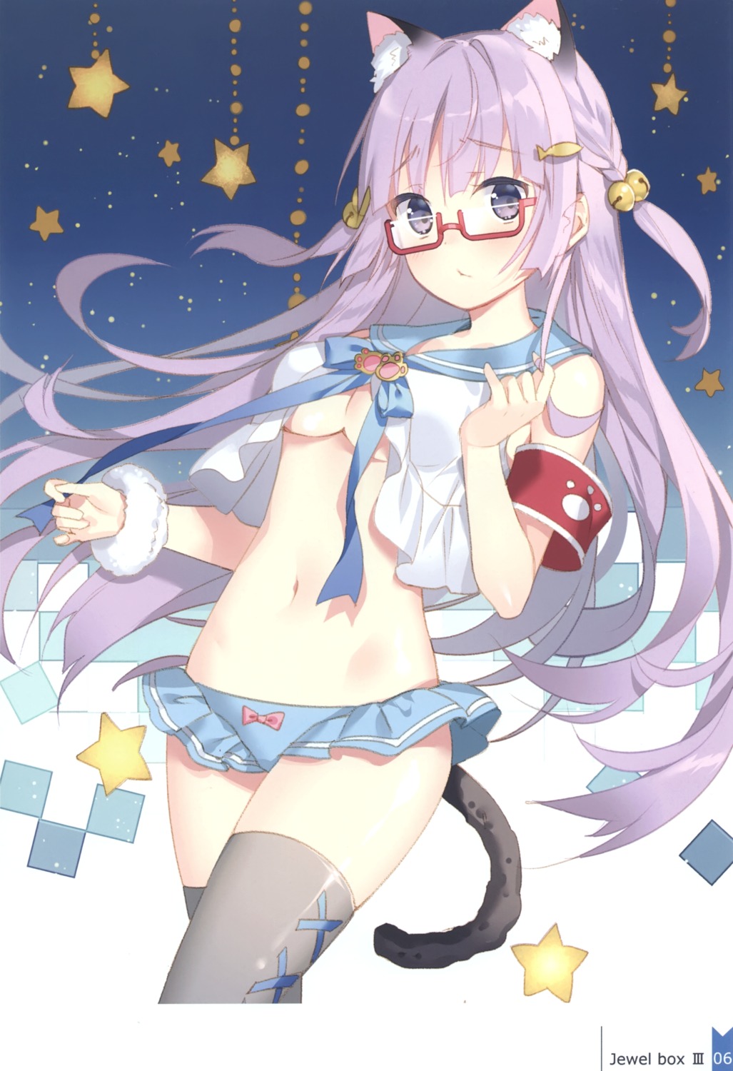 animal_ears megane nekomimi no_bra open_shirt pantsu rie seifuku tail thighhighs