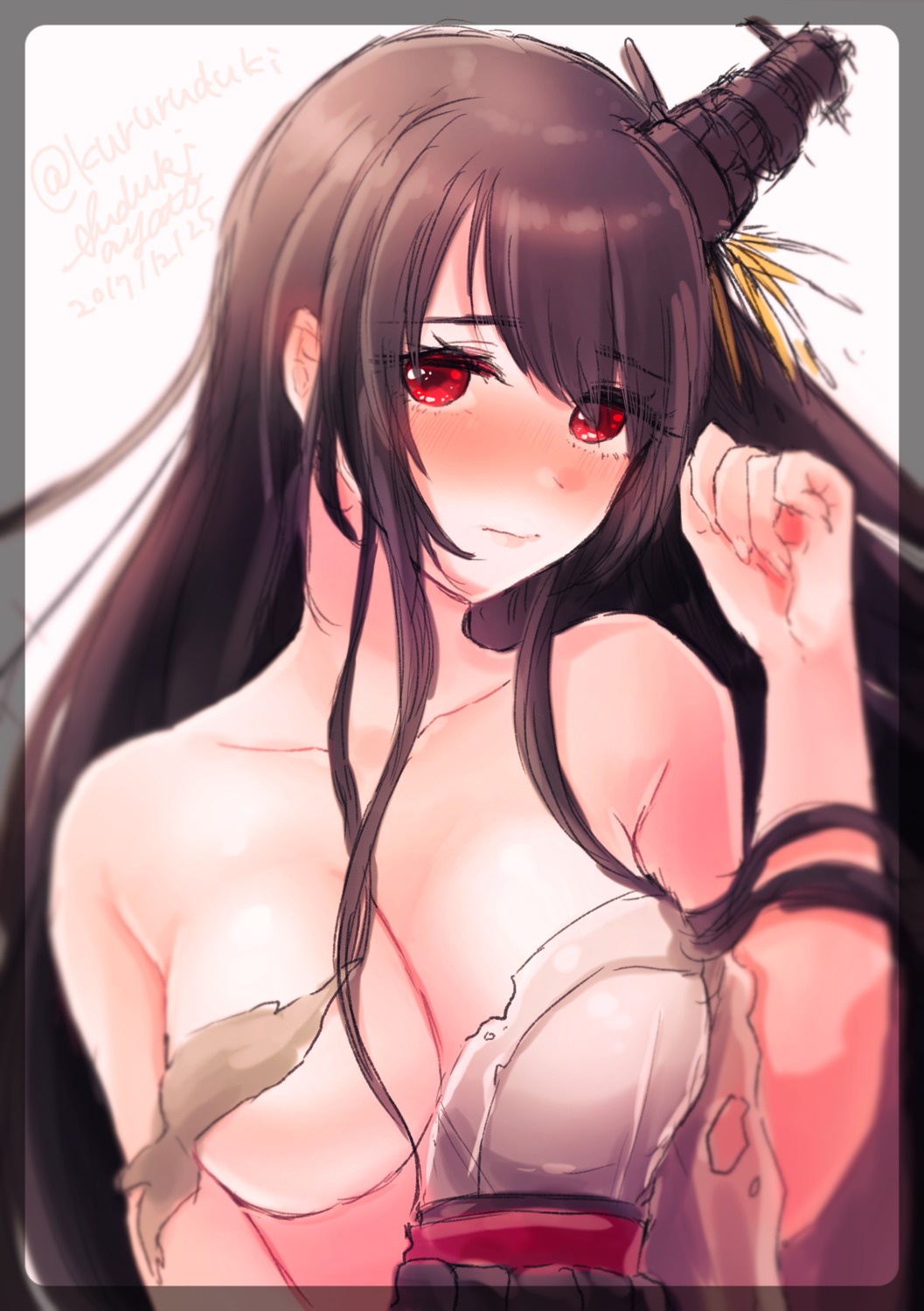 breasts fusou_(kancolle) kantai_collection no_bra suuzuki_ayato torn_clothes