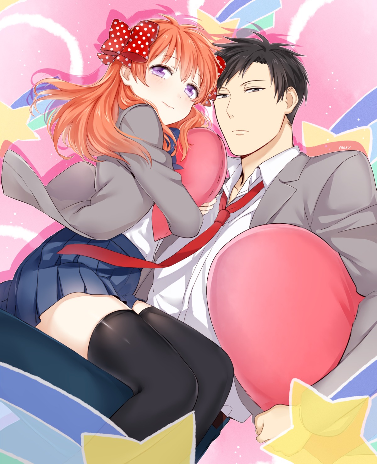 gekkan_shoujo_nozaki-kun mery_(yangmalgage) nozaki_umetarou sakura_chiyo seifuku thighhighs