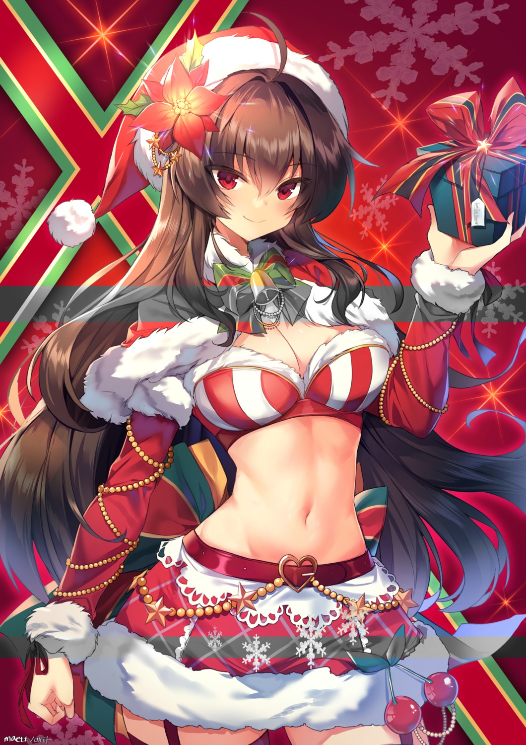 christmas cleavage iris_yuma maett soul_worker stockings thighhighs