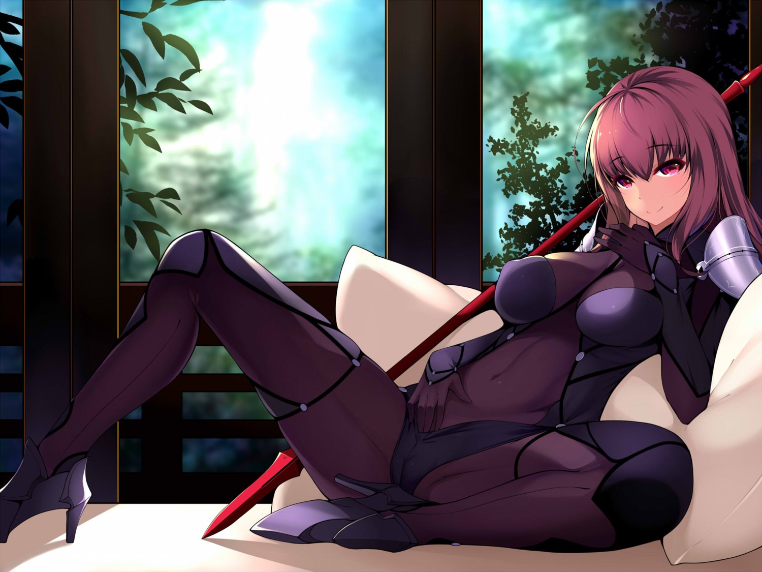 armor bodysuit cameltoe dean erect_nipples fate/grand_order heels scathach_(fate/grand_order) weapon