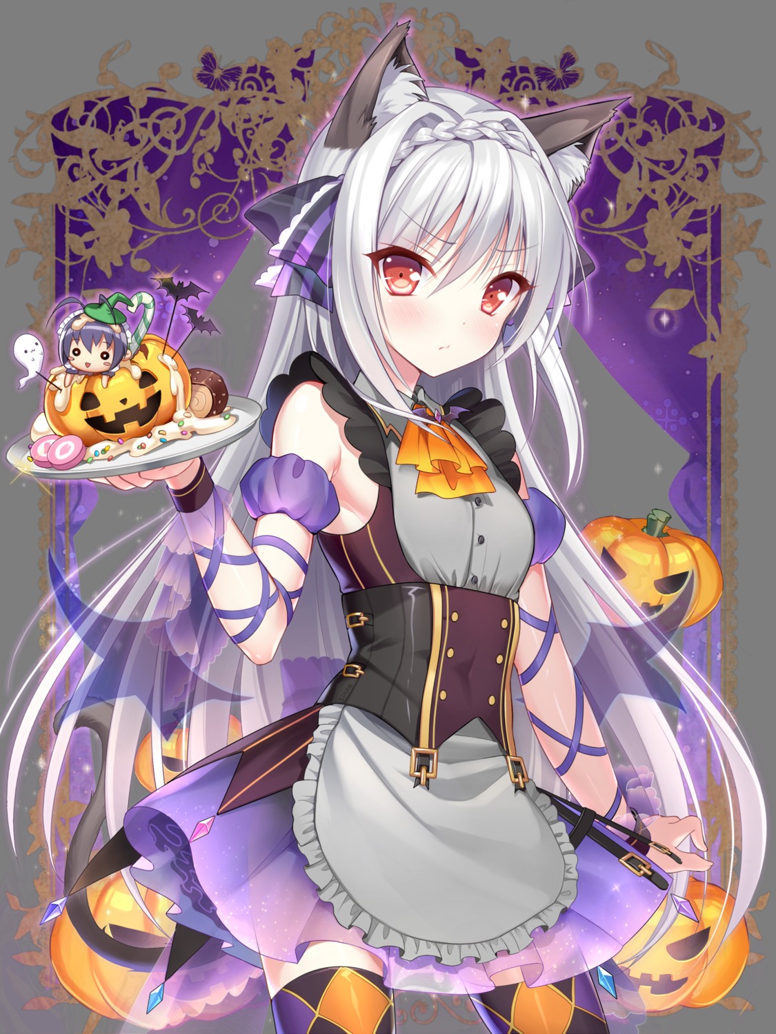 animal_ears chibi halloween nekomimi sakurakouji_luna see_through tail thighhighs transparent_png tsuki_ni_yorisou_otome_no_sahou waitress wings yadamon