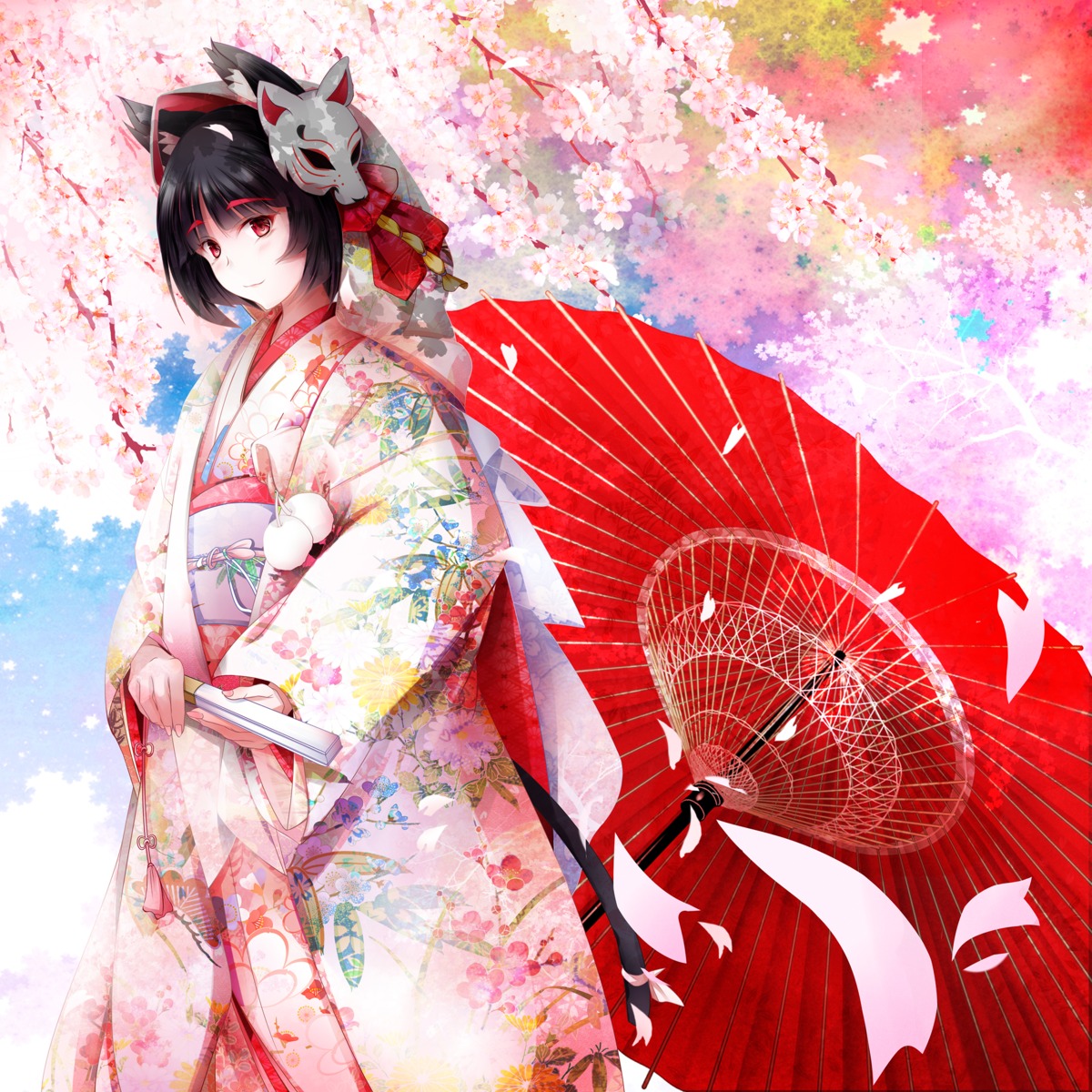animal_ears azur_lane fudou_shin kimono tail umbrella yamashiro_(azur_lane)
