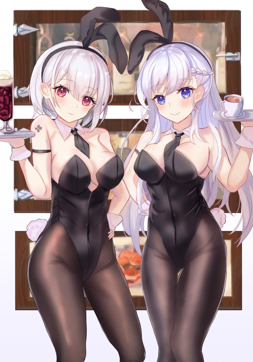 animal_ears azur_lane belfast_(azur_lane) bunny_ears bunny_girl cleavage panipo pantyhose sirius_(azur_lane) tail