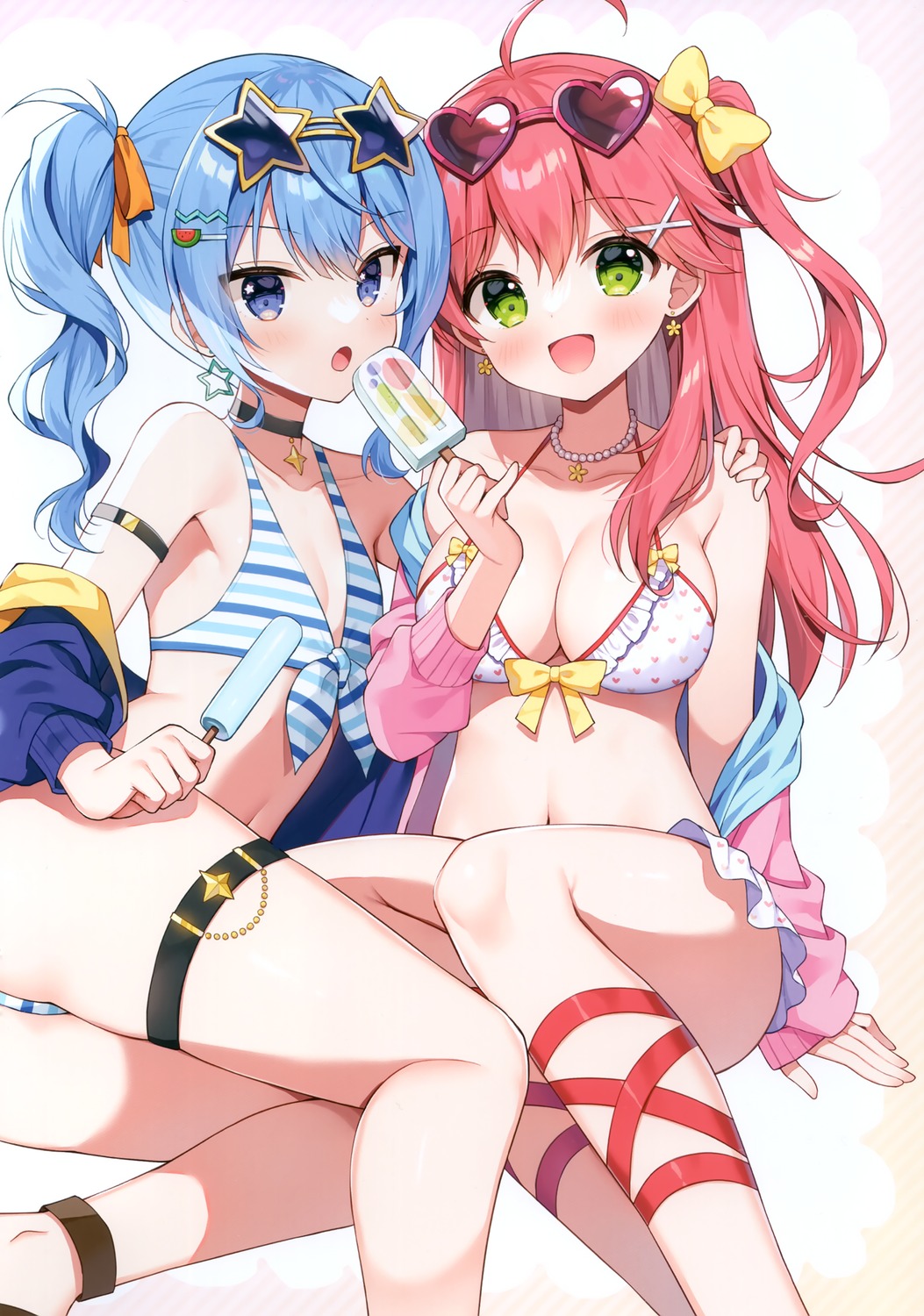 bikini garter hololive hoshimachi_suisei mauve megane sakura_miko swimsuits wata★punch