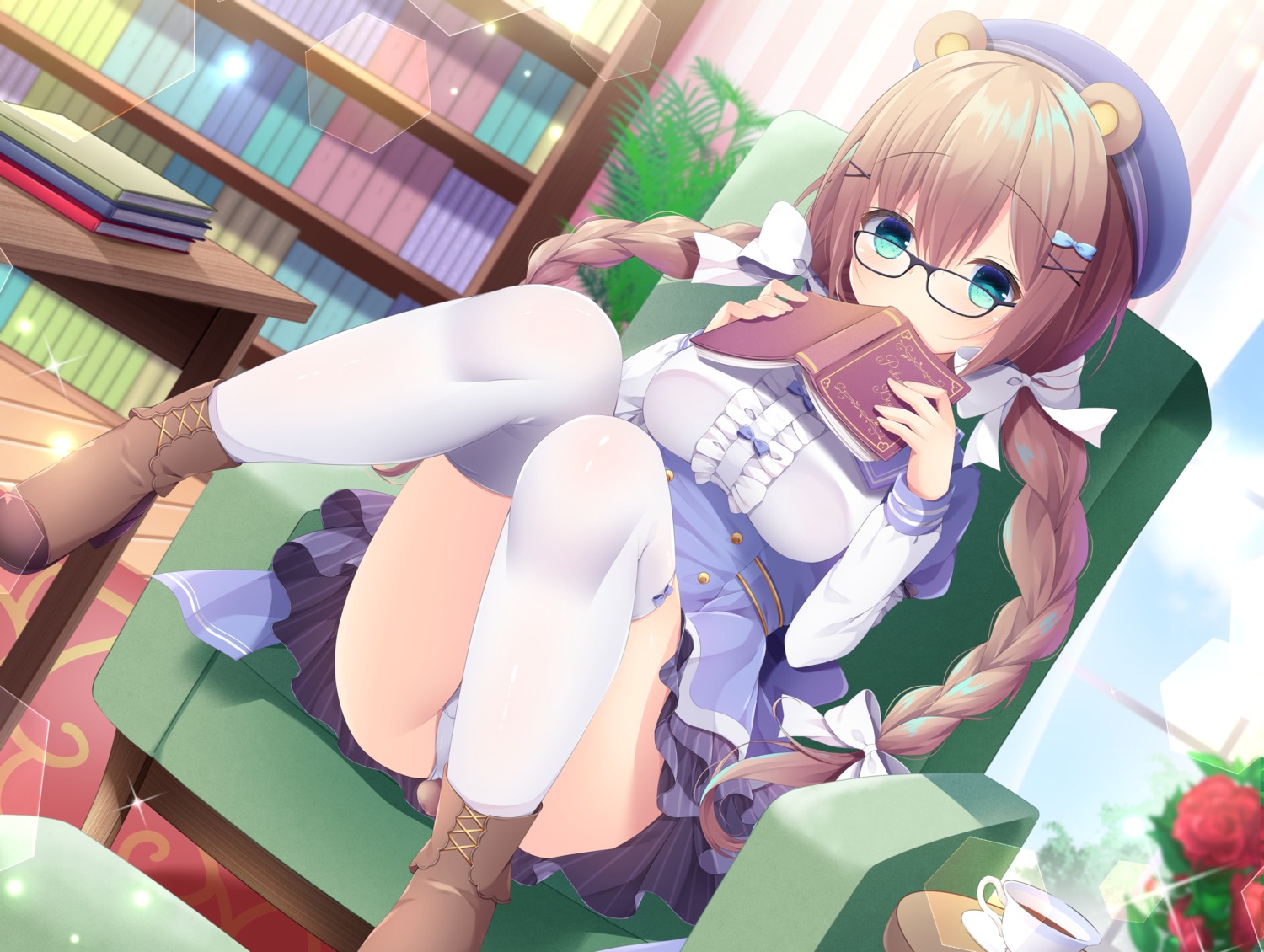 animal_ears megane pantsu skirt_lift tail thighhighs yukimura_usagi