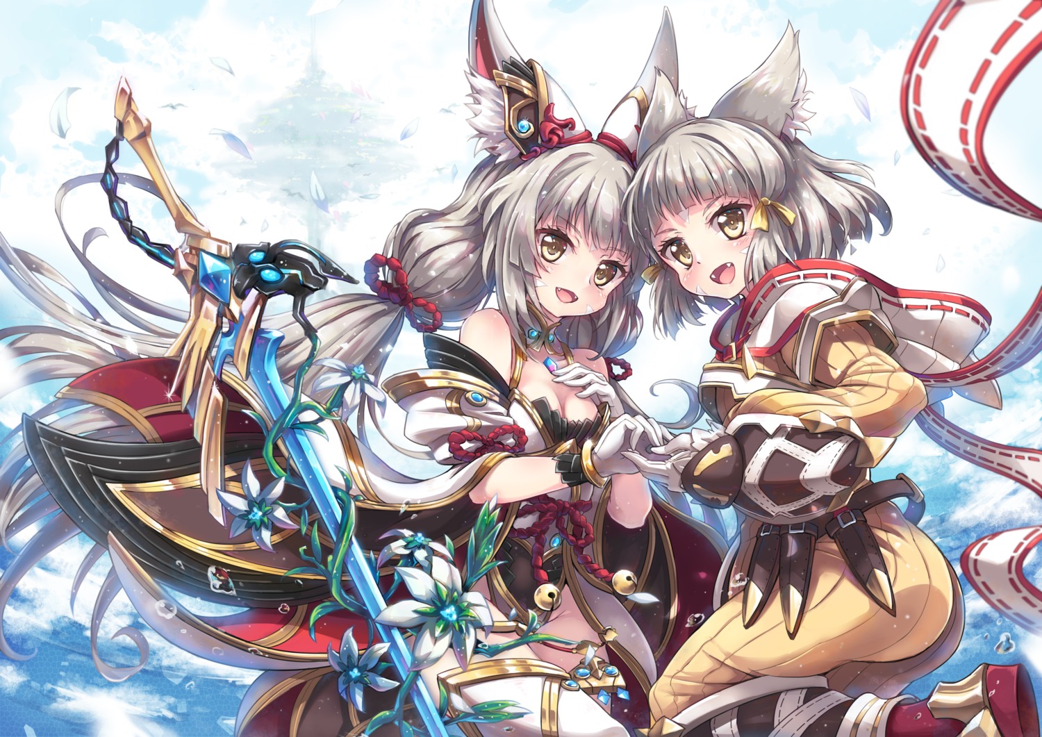 abyss_of_parliament animal_ears cleavage niyah sword thighhighs xenoblade xenoblade_chronicles_2