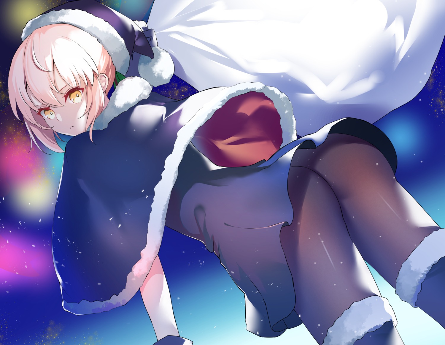 ass christmas dress fate/grand_order nopan pantyhose saber saber_alter skirt_lift thighhighs tukise_33