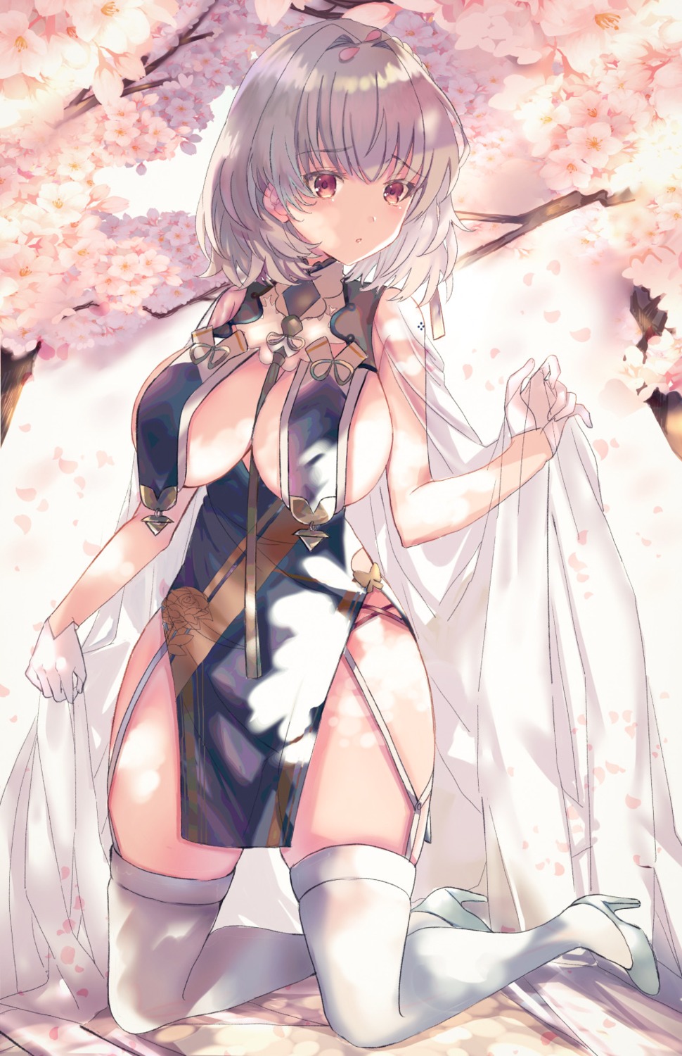 asian_clothes azur_lane heels no_bra see_through shibaebi_(yasaip_game) sirius_(azur_lane) stockings thighhighs