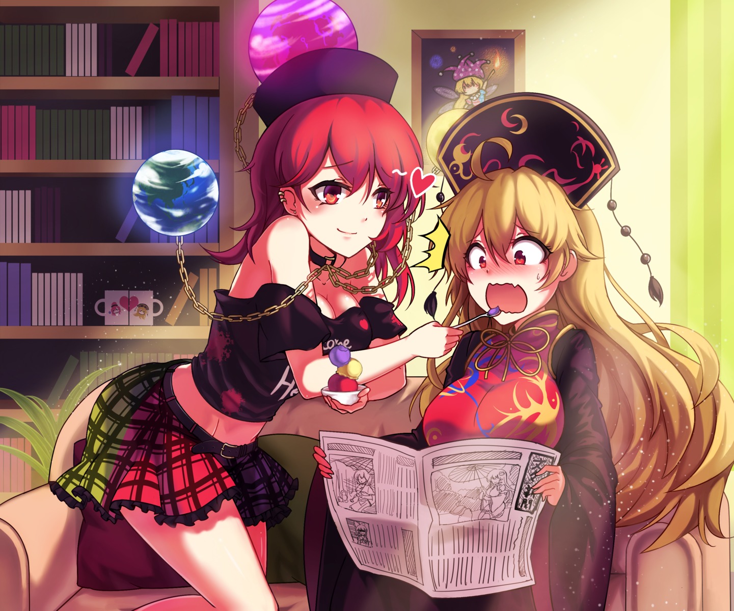 cleavage clownpiece hecatia_lapislazuli junko kochiya_sanae koissa touhou yuri