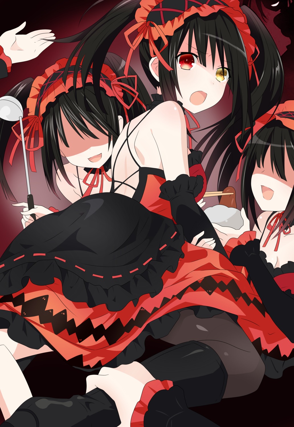 cleavage date_a_live dress gothic_lolita heels heterochromia lolita_fashion no_bra qing_cui tokisaki_kurumi