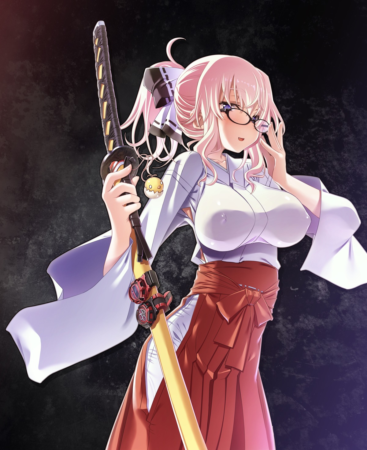 erect_nipples megane miko no_bra sakuya_tsuitachi sword