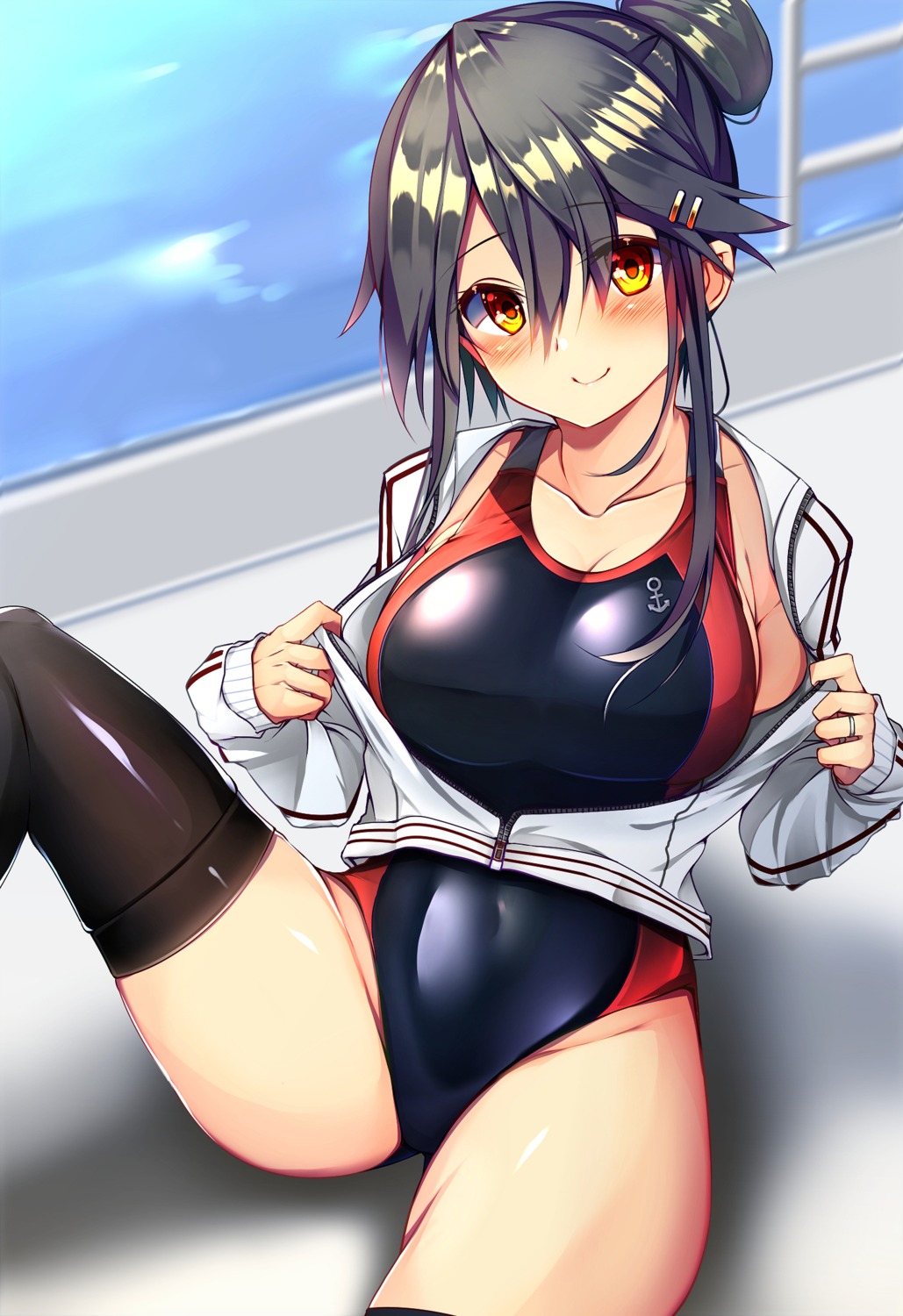 haruna_(kancolle) kantai_collection swimsuits thighhighs tsukui_kachou undressing