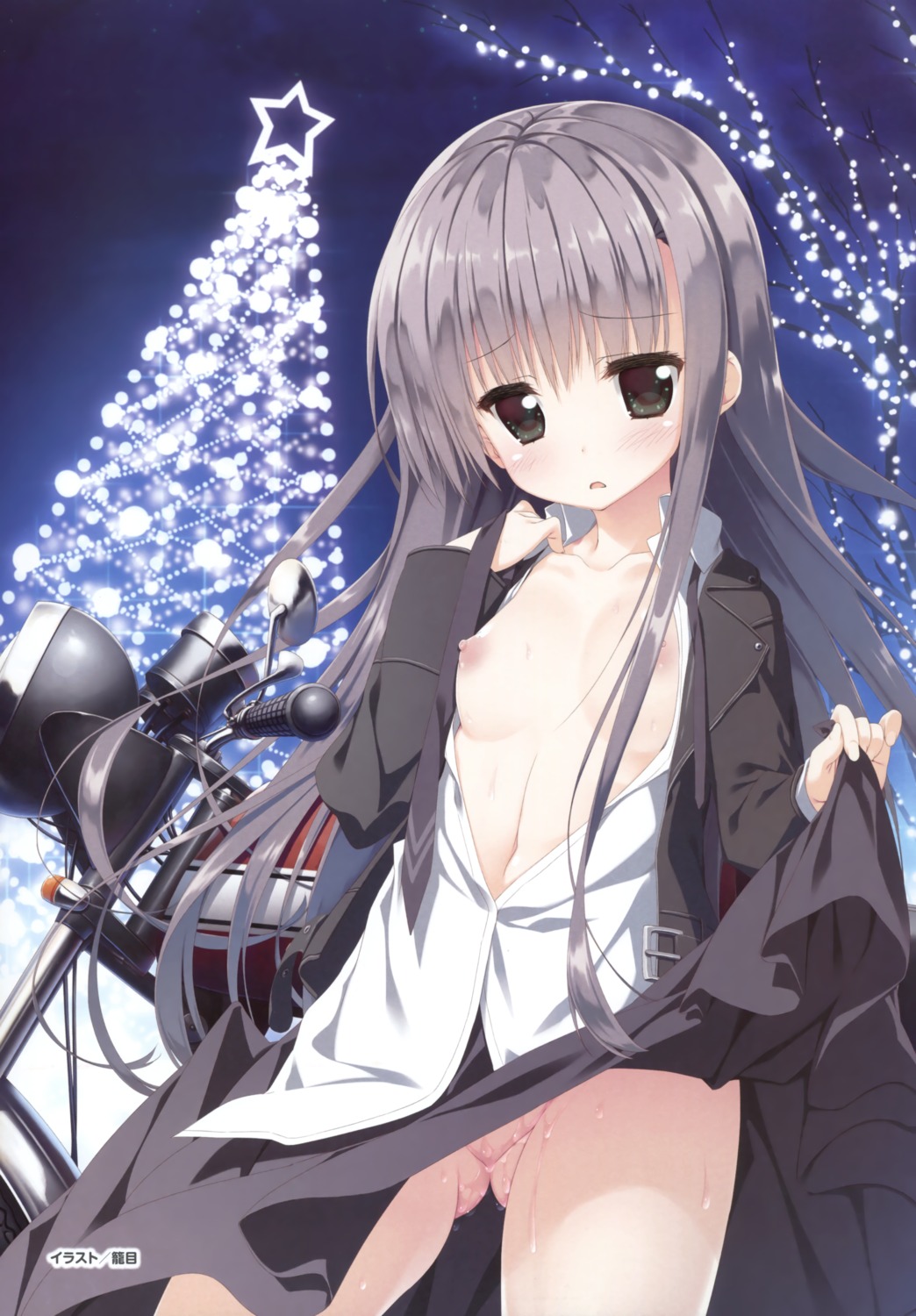 breasts christmas kagome makura natsume_ai nipples no_bra nopan open_shirt pussy_juice sakura_no_uta skirt_lift
