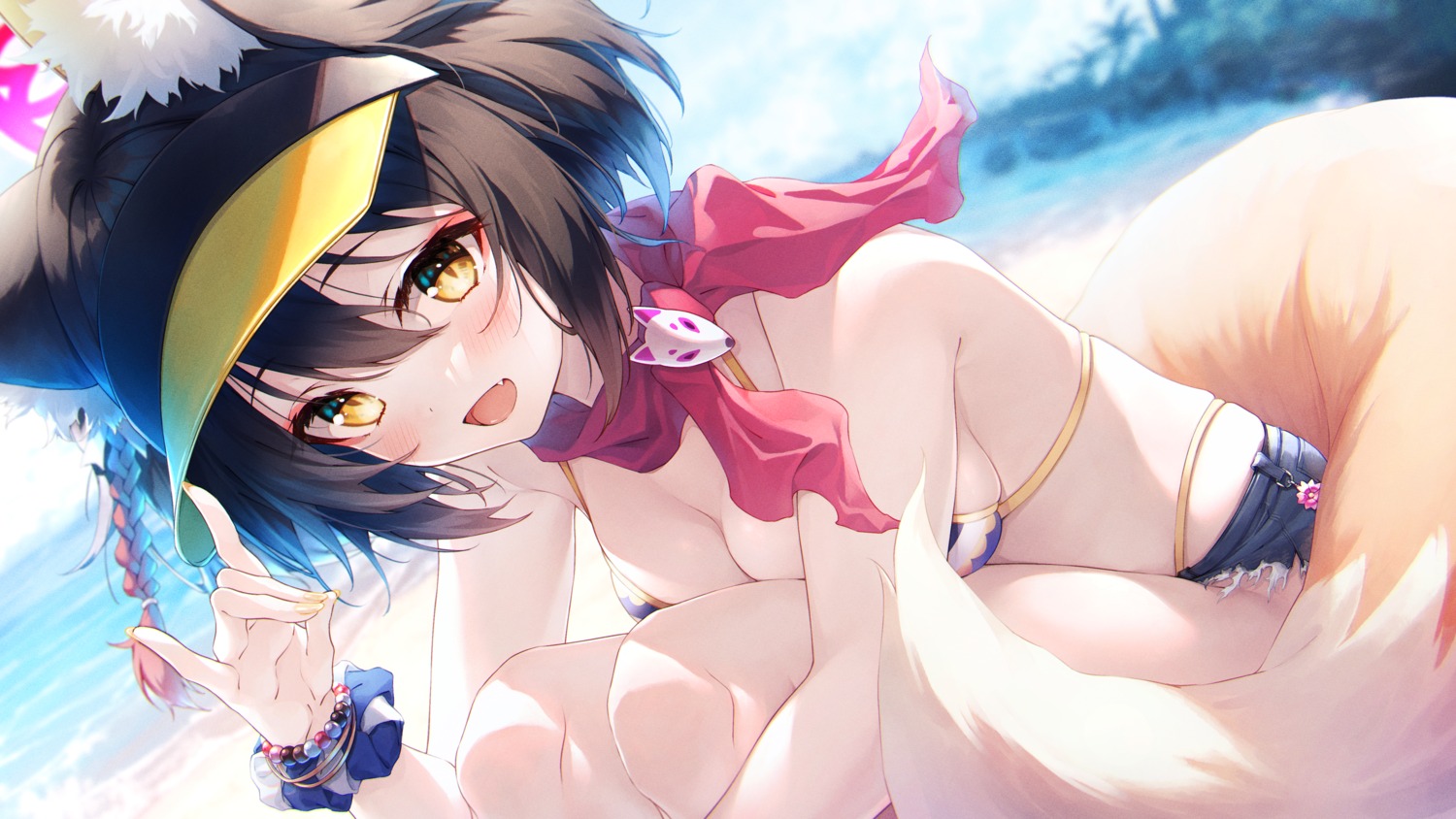 animal_ears bikini blue_archive halo hasumi_(hasubatake39) kitsune kuda_izuna swimsuits tail