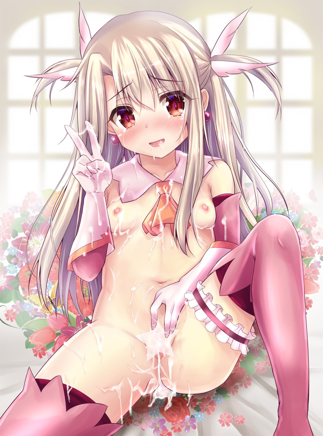 bottomless breasts censored cum fate/kaleid_liner_prisma_illya fate/stay_night garter illyasviel_von_einzbern loli nipples no_bra pussy shaian thighhighs