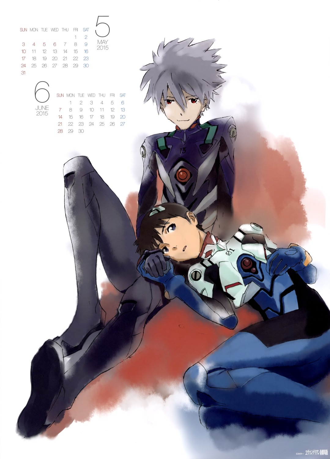 bodysuit calendar ikari_shinji male nagisa_kaworu neon_genesis_evangelion