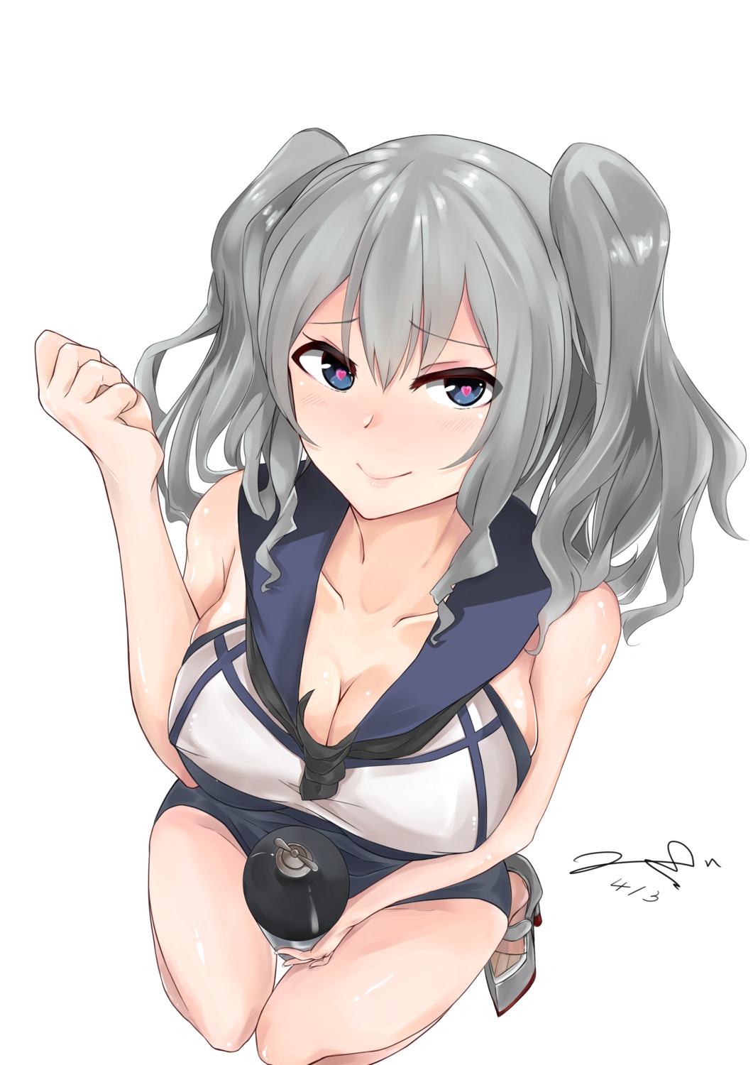 autographed ccc3360 cleavage cosplay erect_nipples heels kantai_collection kashima_(kancolle) no_bra ro-500 seifuku