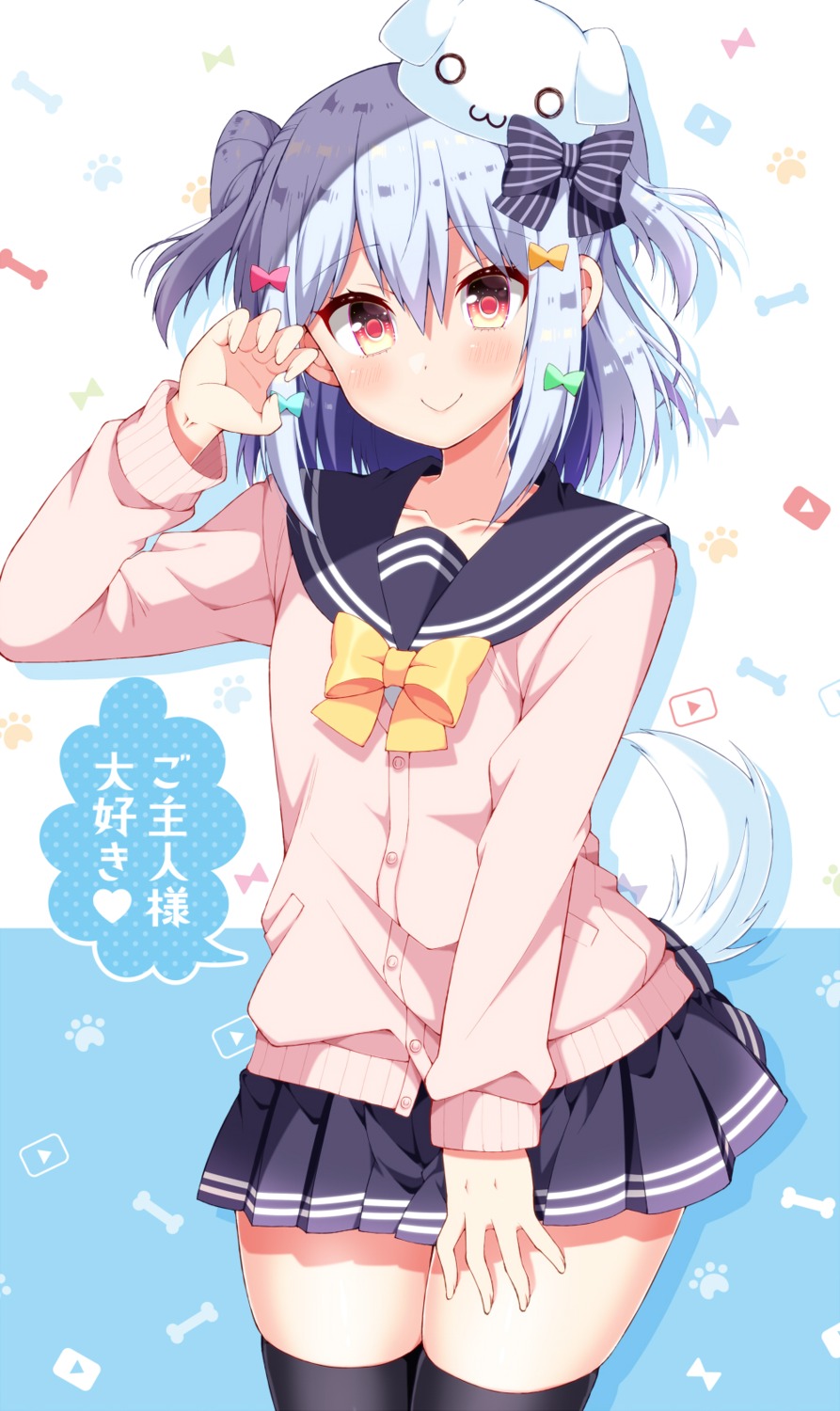 inuyama_tamaki seifuku sweater tail thighhighs trap tsukudani_norio tsukudani_norio_channel